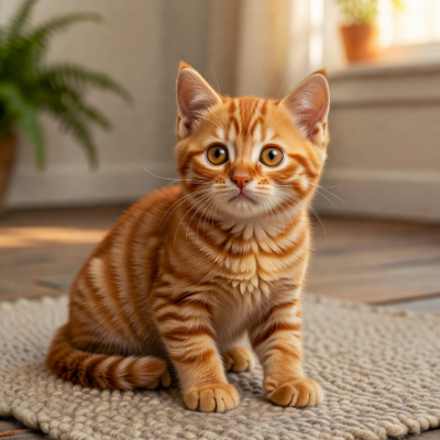 Cinnamon, a striped ginger kitten with big curious eyes